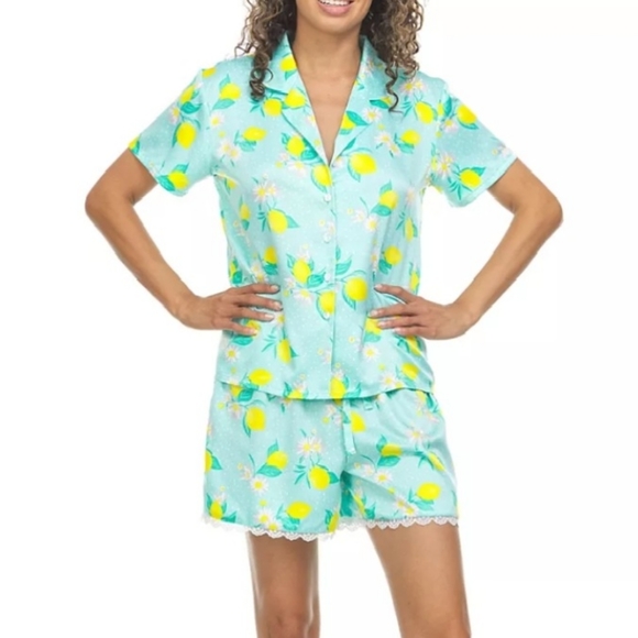 Flora by Flora Nikrooz Womens Citrus Satin Notch Collar PJ Set NWT Sz L NWT - Picture 2 of 8